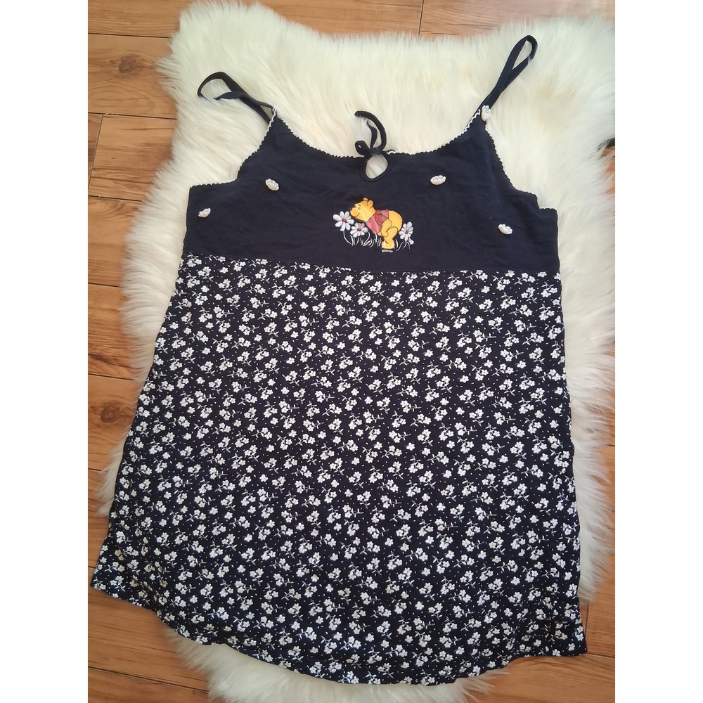 Vintage Disney Winnie the Pooh Navy Floral Camisole Top Adorable Lingerie M